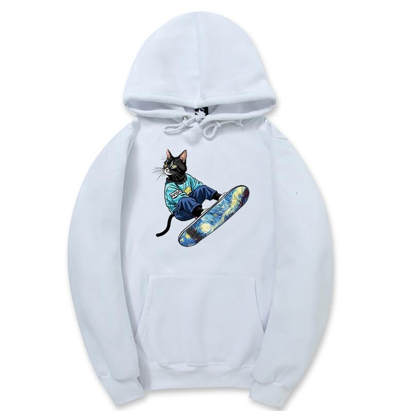CORIRESHA Sudadera unisex con capucha para gato, informal, de manga larga, con cordón, básica, para monopatín