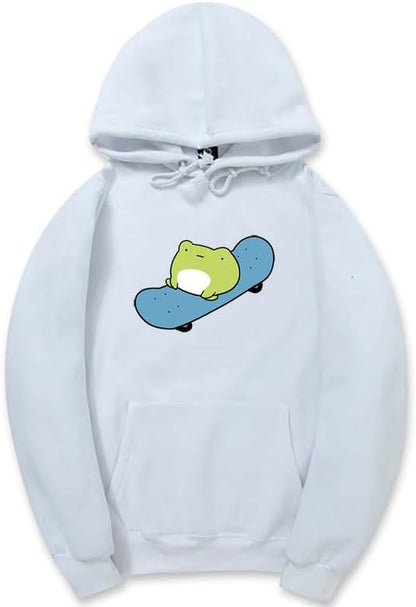 CORIRESHA Sudadera básica con capucha de rana para mujer, manga larga, bolsillo canguro, monopatín