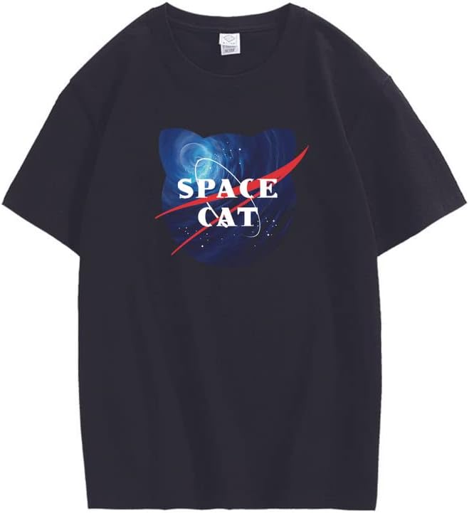 CORIRESHA Space Lover Casual cuello redondo manga corta lindo gato talla grande camiseta unisex