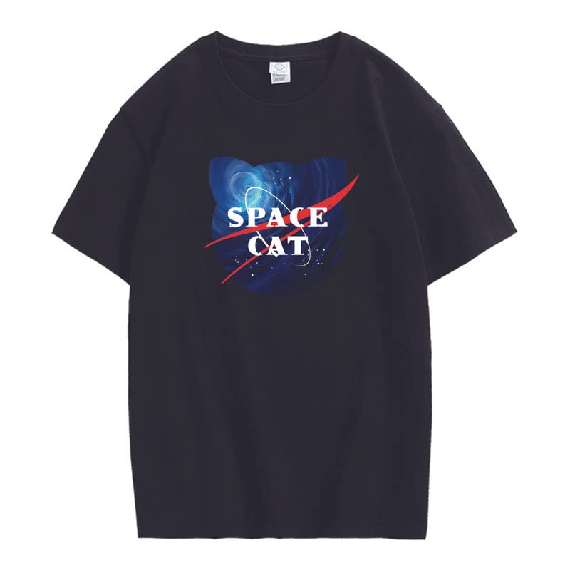CORIRESHA Space Lover Casual cuello redondo manga corta lindo gato talla grande camiseta unisex