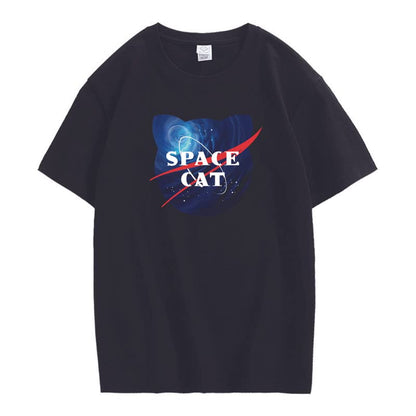 CORIRESHA Space Lover Casual cuello redondo manga corta lindo gato talla grande camiseta unisex