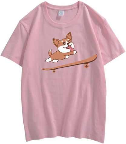 CORIRESHA Adolescente Lindo Shiba Inu Perro Monopatín Cuello Redondo Manga Corta Camiseta Acogedora