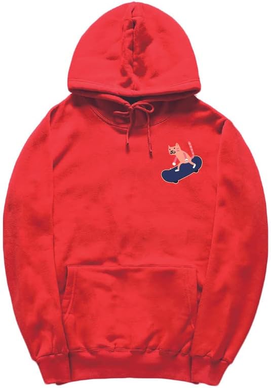 CORIRESHA Adolescentes Divertido Skateboarding Gato Patrón Casual Manga Larga Básica Sudadera con capucha