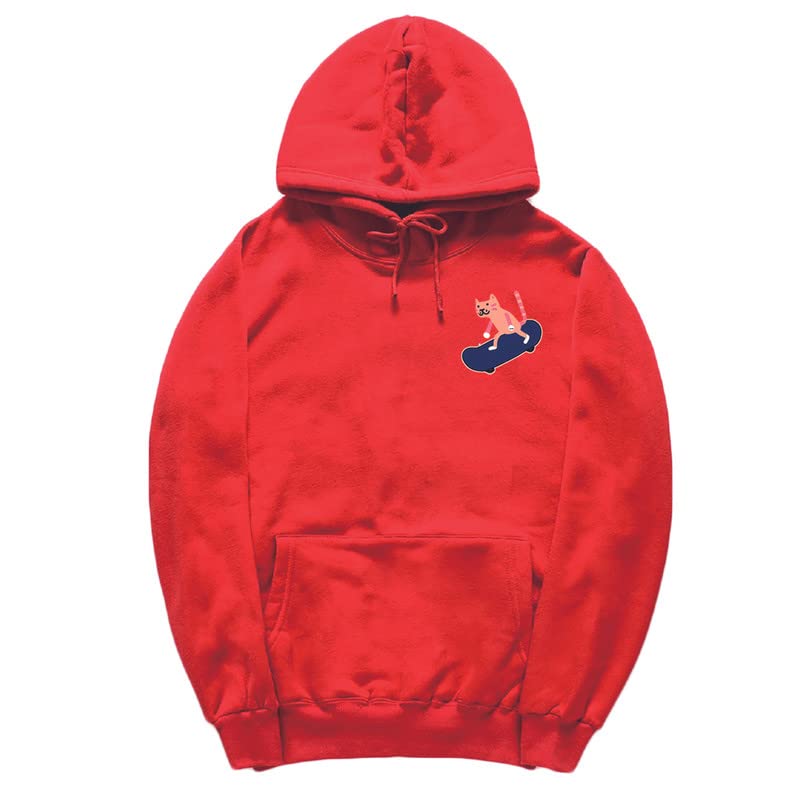 CORIRESHA Adolescentes Divertido Skateboarding Gato Patrón Casual Manga Larga Básica Sudadera con capucha