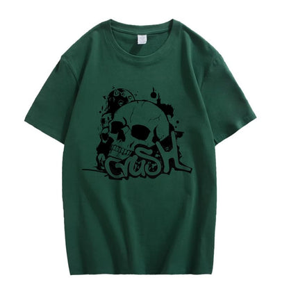 CORIRESHA Teen Skull Y2K Graphic Crewneck Short Sleeve Cotton Halloween Gothic T-Shirt