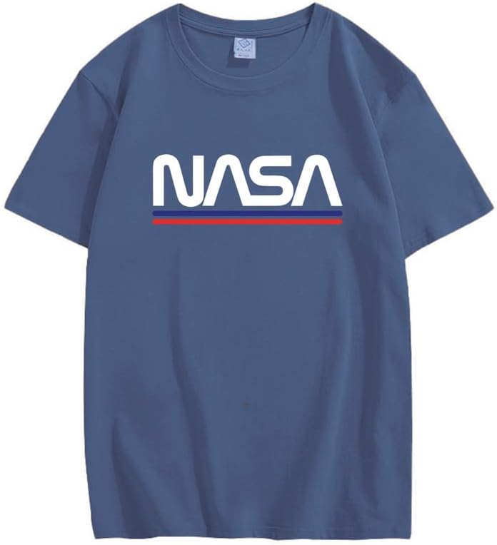 CORIRESHA Teen NASA Letter Print Casual Crew Neck Short Sleeve Basic Cotton T-Shirt