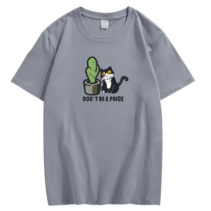 CORIRESHA Divertidos Gatos Blancos y Negros Camisetas de Cactus Ropa Casual de Verano para Adolescentes Kawaii