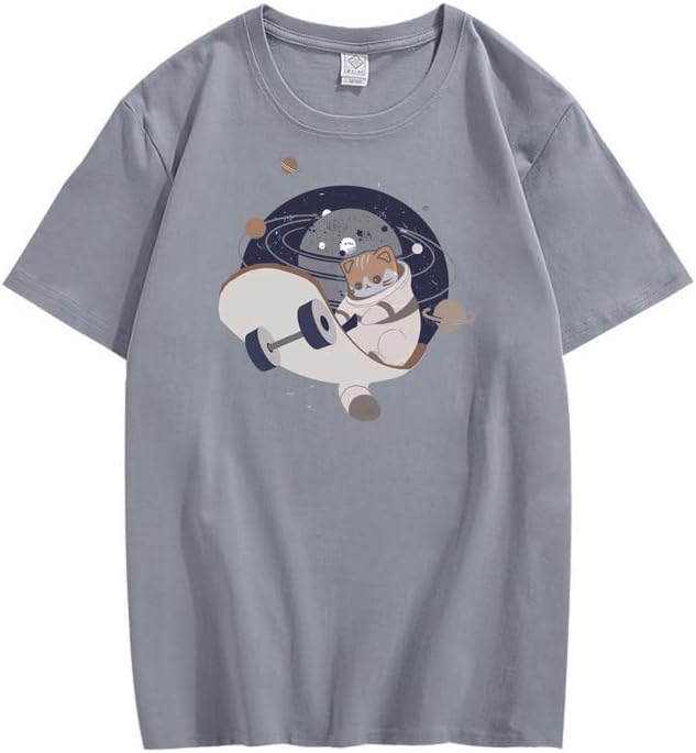 CORIRESHA Camiseta holgada de manga corta con cuello redondo y monopatín de gato lindo para adolescente