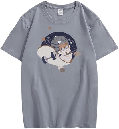 CORIRESHA Camiseta holgada de manga corta con cuello redondo y monopatín de gato lindo para adolescente