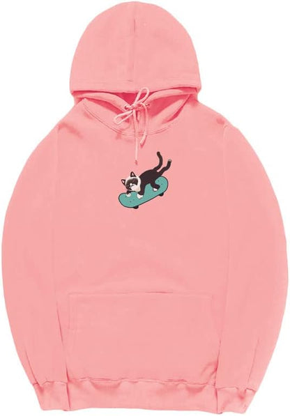CORIRESHA Sudadera unisex divertida con diseño de gato y monopatín, de manga larga, suave y acogedora, a la moda