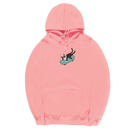 CORIRESHA Sudadera unisex divertida con diseño de gato y monopatín, de manga larga, suave y acogedora, a la moda