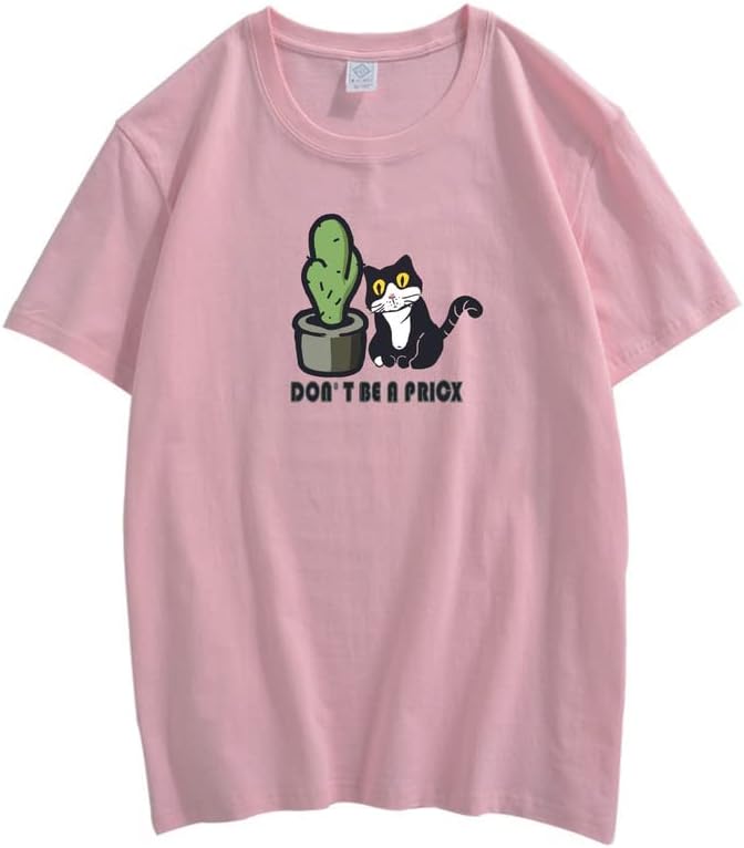 CORIRESHA Divertidos Gatos Blancos y Negros Camisetas de Cactus Ropa Casual de Verano para Adolescentes Kawaii