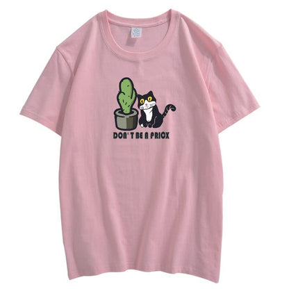 CORIRESHA Divertidos Gatos Blancos y Negros Camisetas de Cactus Ropa Casual de Verano para Adolescentes Kawaii