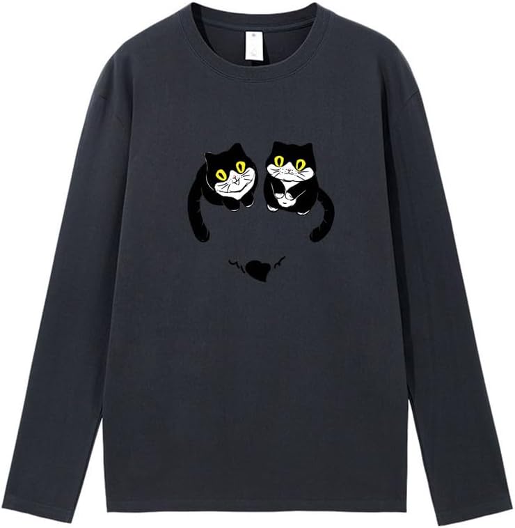 CORIRESHA Women's Teen Cute Cat Crew Neck Long Sleeve Casual Fall Heart T-Shirt