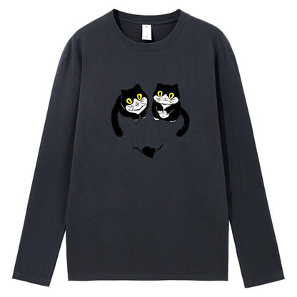 CORIRESHA Women's Teen Cute Cat Crew Neck Long Sleeve Casual Fall Heart T-Shirt