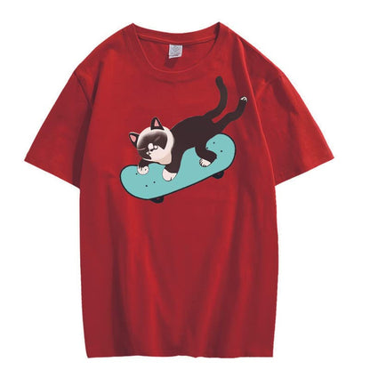 CORIRESHA Camiseta unisex de manga corta con cuello redondo y estilo casual para amantes de los gatos