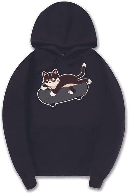 CORIRESHA Cat Lovers Cute Hoodie Skateboard Casual Drawstring Long Sleeve Unisex Sweatshirt