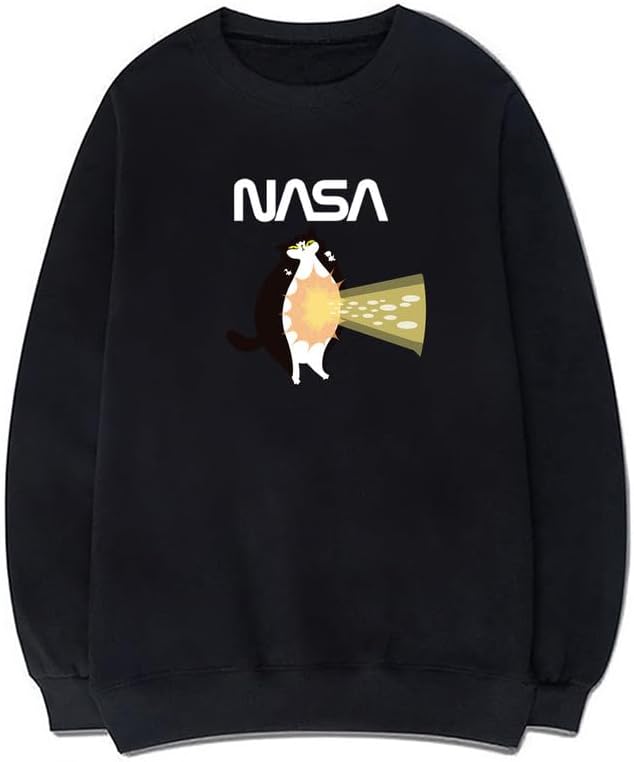 CORIRESHA Teen Cat Lover Sweatshirt Crew Neck Long Sleeve Cotton Simple NASA Pullover