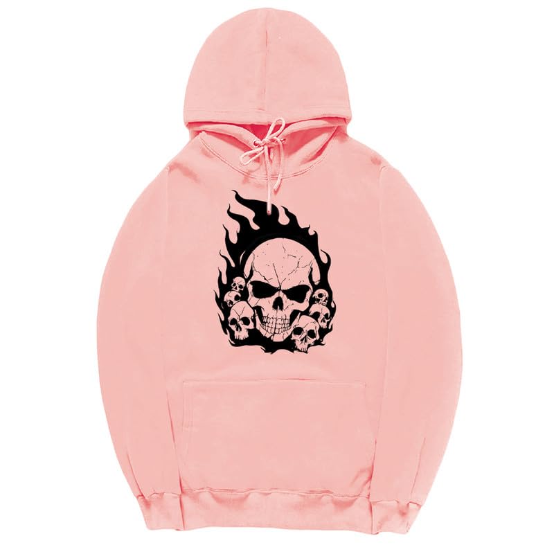 CORIRESHA Sudadera con capucha de calavera de Halloween para adolescentes, manga larga, con cordón, Y2K, estética, llama