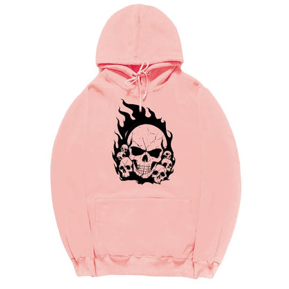 CORIRESHA Sudadera con capucha de calavera de Halloween para adolescentes, manga larga, con cordón, Y2K, estética, llama