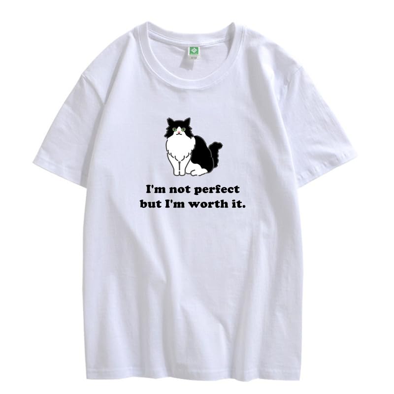 CORIRESHA Camiseta personalizada de algodón suelta casual de manga corta con cuello redondo de gato lindo para mujer