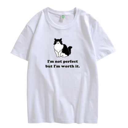 CORIRESHA Camiseta personalizada de algodón suelta casual de manga corta con cuello redondo de gato lindo para mujer