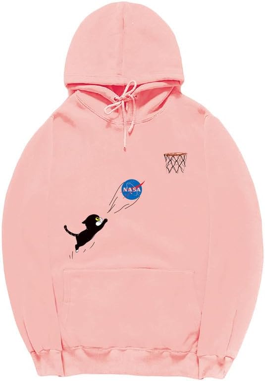 CORIRESHA Adolescente Lindo Gato Sudadera con capucha Manga Larga Cordón Algodón Casual NASA Sudadera
