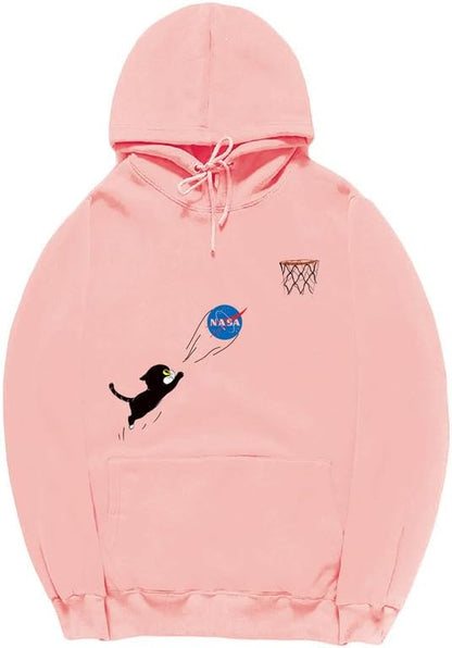 CORIRESHA Adolescente Lindo Gato Sudadera con capucha Manga Larga Cordón Algodón Casual NASA Sudadera