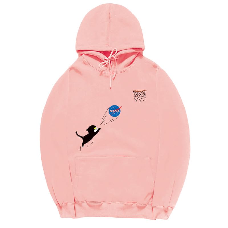 CORIRESHA Adolescente Lindo Gato Sudadera con capucha Manga Larga Cordón Algodón Casual NASA Sudadera