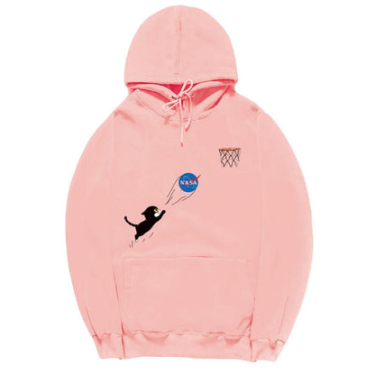 CORIRESHA Adolescente Lindo Gato Sudadera con capucha Manga Larga Cordón Algodón Casual NASA Sudadera