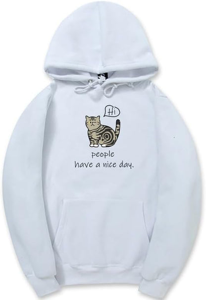 CORIRESHA Sudadera con capucha de gato lindo para adolescente, sudadera informal de manga larga con cordón y letras de algodón