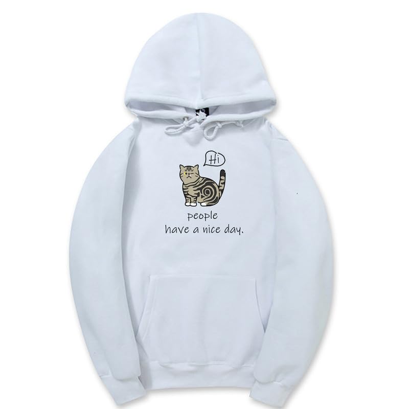 CORIRESHA Sudadera con capucha de gato lindo para adolescente, sudadera informal de manga larga con cordón y letras de algodón