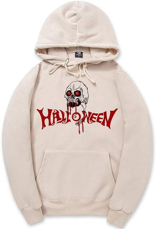 CORIRESHA Halloween Skull Sudadera con capucha de manga larga con cordón de algodón Unisex sudadera manchada de sangre