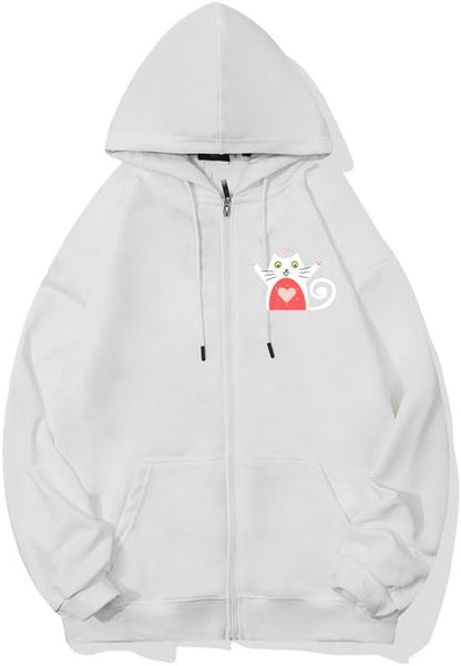 CORIRESHA Teen Cute Cat Heart Zip Hoodie Long Sleeve Casual Sweatshirt