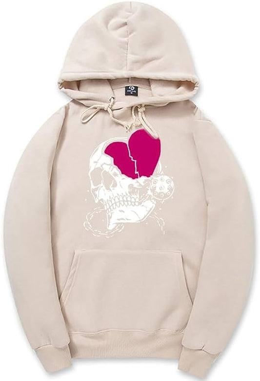 CORIRESHA - Sudadera con capucha para mujer, diseño de corazón, manga larga, con cordón, informal, básica, con diseño de calavera