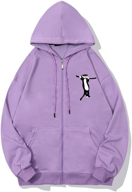 CORIRESHA Unisex Cat Lovers Zip Hoodie Long Sleeve Casual Cute Sweatshirt