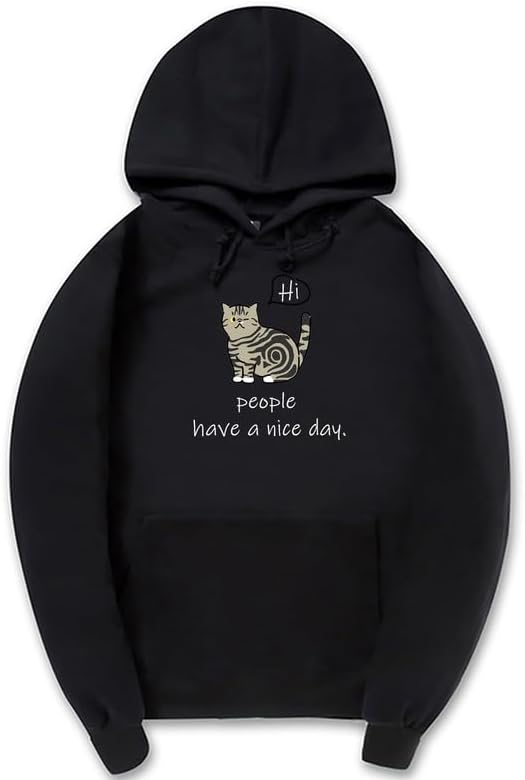 CORIRESHA Sudadera con capucha de gato lindo para adolescente, sudadera informal de manga larga con cordón y letras de algodón