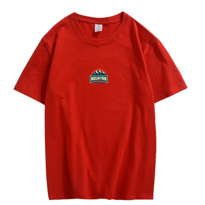 CORIRESHA Camiseta unisex de algodón holgada de manga corta con cuello redondo y gráfico de montaña retro