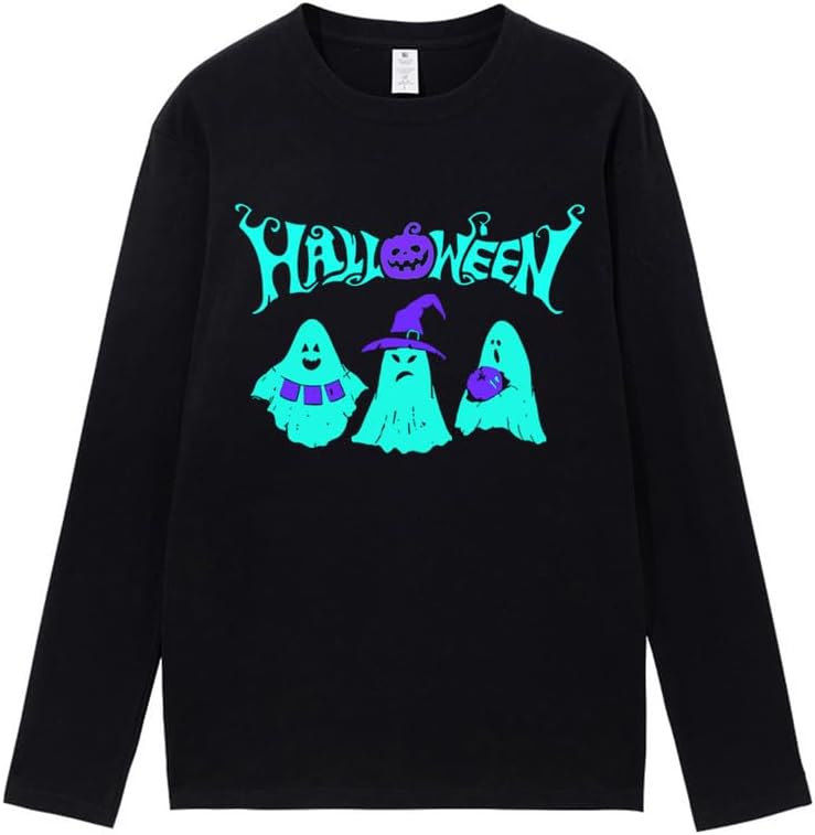 CORIRESHA Teen Ghost T-Shirt Crewneck Long Sleeve Cotton Harajuku Halloween Tops