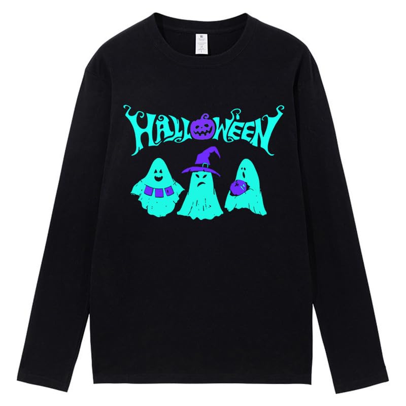 CORIRESHA Teen Ghost Camiseta Cuello Redondo Manga Larga Algodón Harajuku Halloween Tops