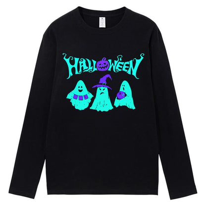 CORIRESHA Teen Ghost T-Shirt Crewneck Long Sleeve Cotton Harajuku Halloween Tops