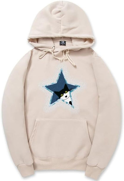 CORIRESHA Vintage Star Hoodie Long Sleeve Drawstring Cotton Cat Sweatshirt