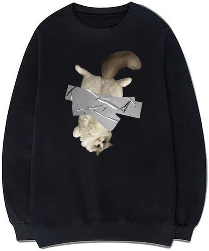 CORIRESHA Cute Handstand Cat Sweatshirt Crewneck Long Sleeve Casual Simple Pullover