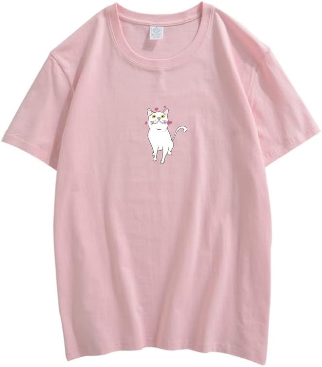 CORIRESHA Lindo Corazón Gato Camiseta Chica Kawaii Ropa Amantes de los Animales