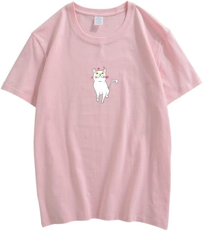 CORIRESHA Lindo Corazón Gato Camiseta Chica Kawaii Ropa Amantes de los Animales