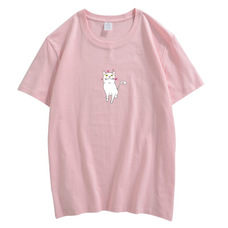 CORIRESHA Lindo Corazón Gato Camiseta Chica Kawaii Ropa Amantes de los Animales