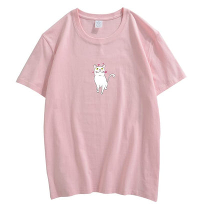 CORIRESHA Lindo Corazón Gato Camiseta Chica Kawaii Ropa Amantes de los Animales