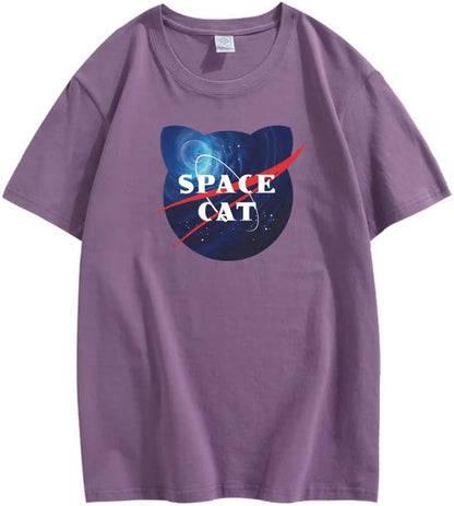 CORIRESHA Space Lover Casual cuello redondo manga corta lindo gato talla grande camiseta unisex