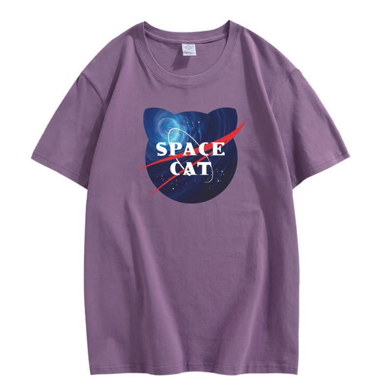 CORIRESHA Space Lover Casual cuello redondo manga corta lindo gato talla grande camiseta unisex