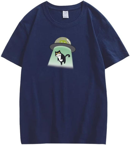 CORIRESHA Alien Spaceship Abduction Cat Vintage Unisex Funny Space T-Shirt